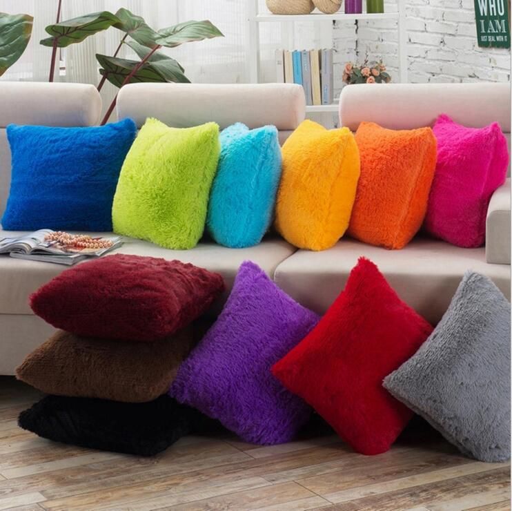 Cheap Bright Plush Throw Pillow Case Solid Colored Cushion Cover