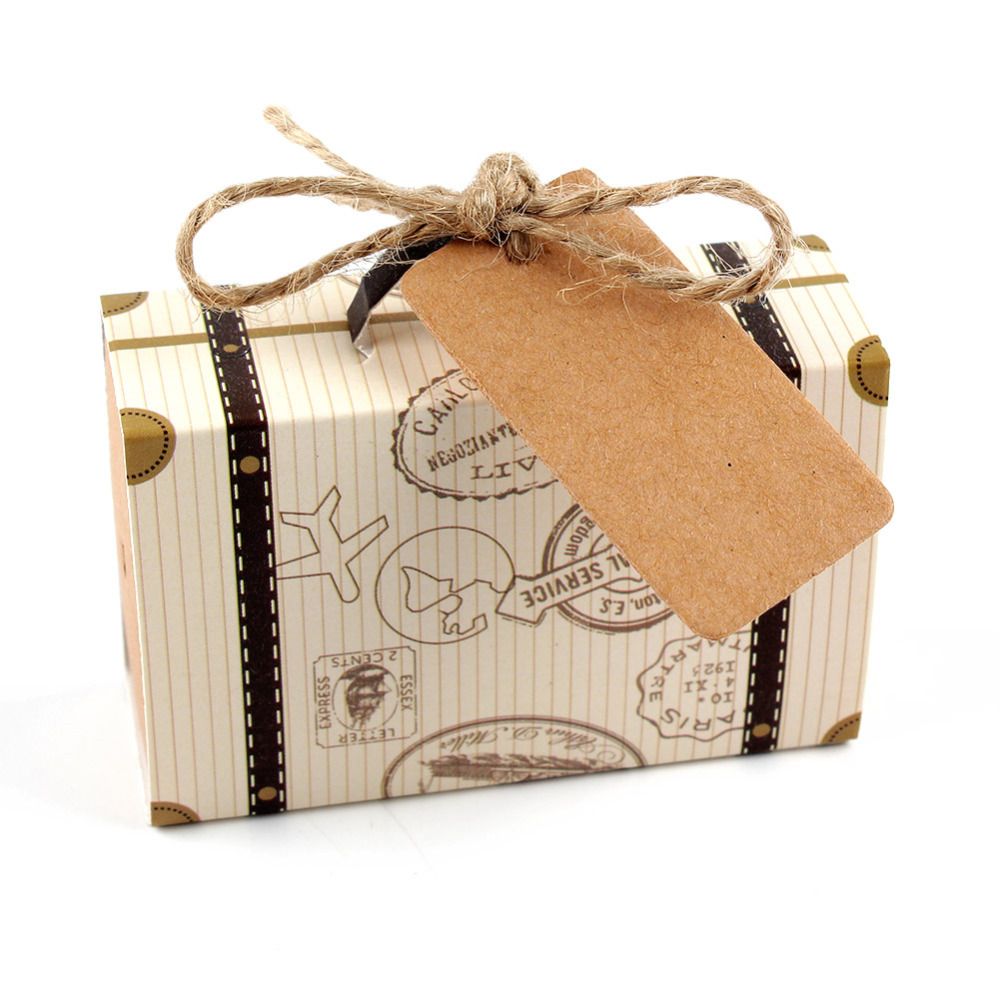 Mini Suitcase Kraft Candy Box Bonbonniere Wedding Gift Boxes Travel