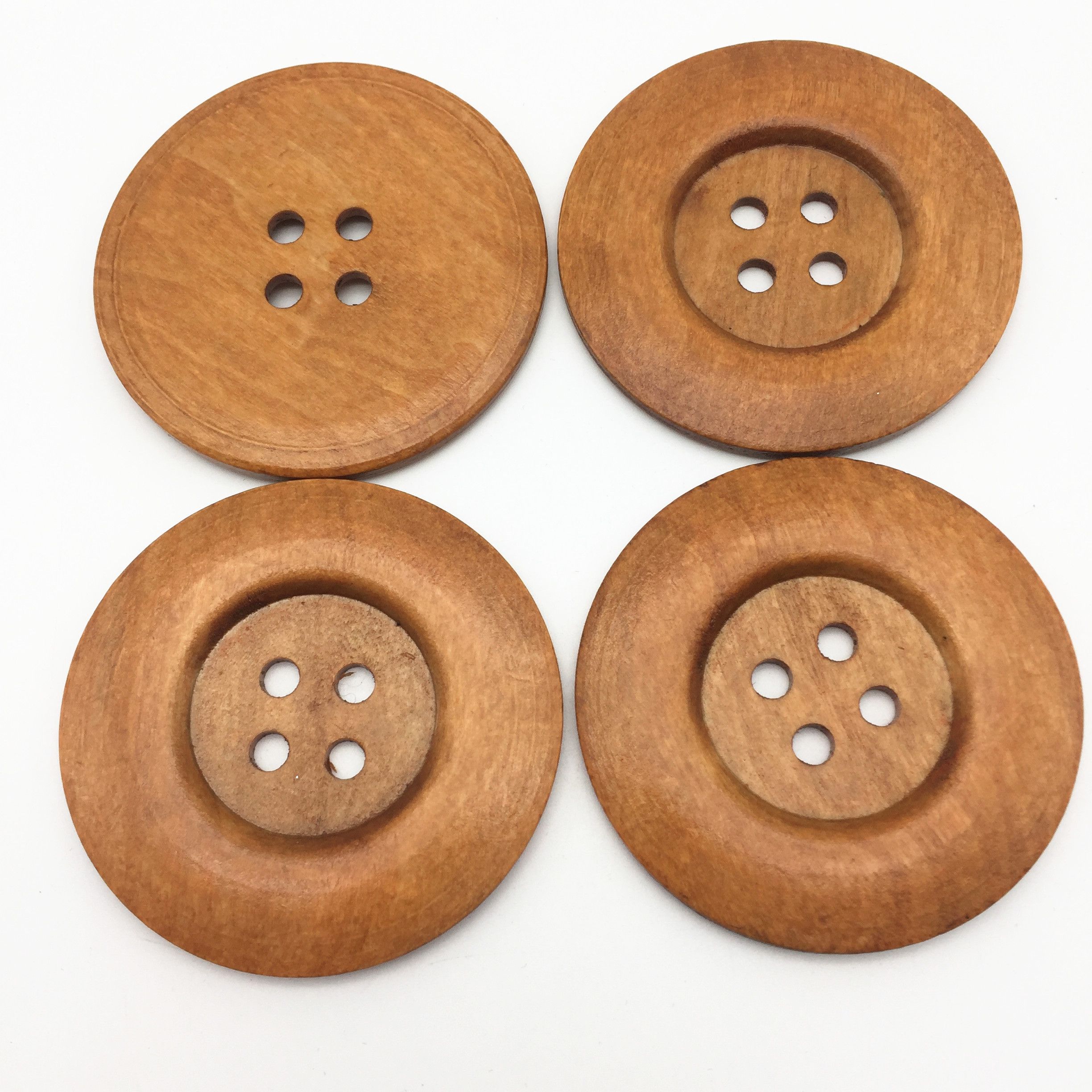 2021 60mm 6CM Extra Large Wood Buttons Light Brown 4 Holes Round Sewing
