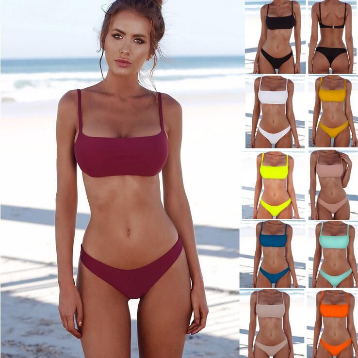 Compre Moda Clásico Color Sólido Bikini De Las Mujeres Sexy Push Up