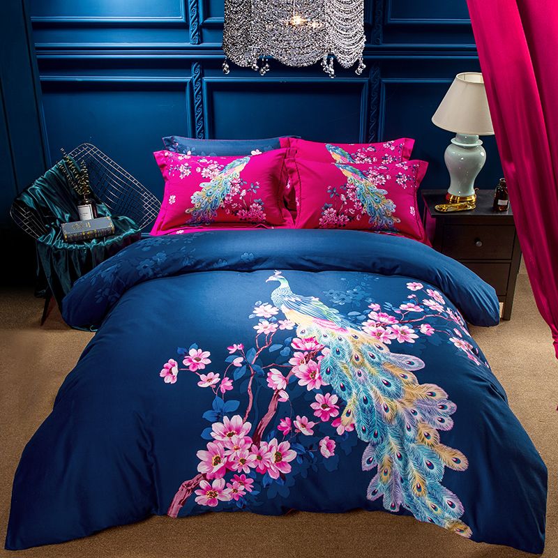 Queen King Size Pea Print Bedding Sets 100 Cotton Soft Queen King Size Pea Print Bedding Sets 100 Cotton Soft Bedclothes Luxurious Oriental Duvet Cover Bed Sheet Set Cabin Custom From