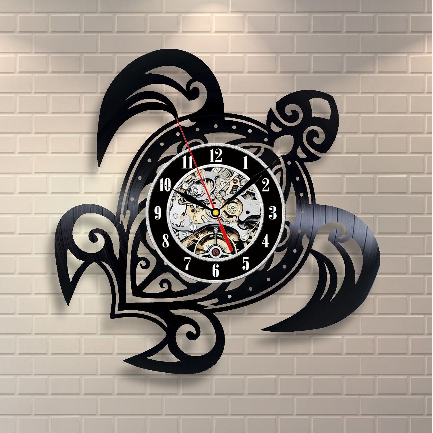 Classic Wall Clocks Gear Clock Face Decoration Art Vinyl Record Color Black Size 12inch