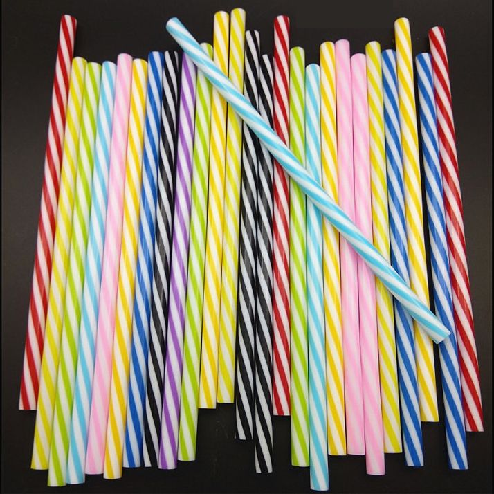 7.5 Reusable Striped Plastic Drinking Straw, BPA Free Plastic Thick