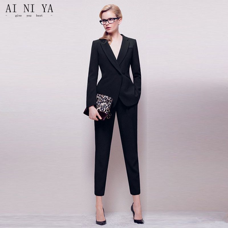 Uniforme Longues Double Des De Costume Femmesveste Ensemble Affaires Manches PantalonÀ Noir Bureau FJ3uT1Klc