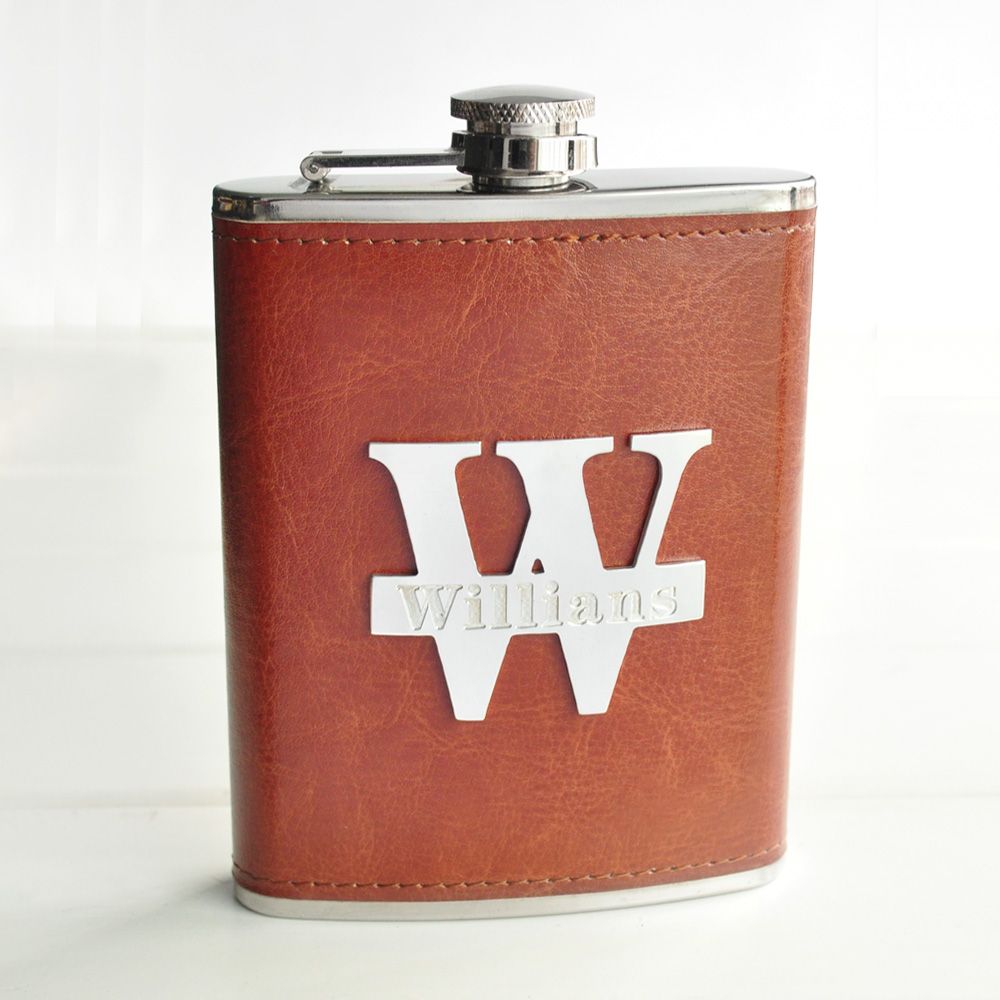 custom name flasks leather