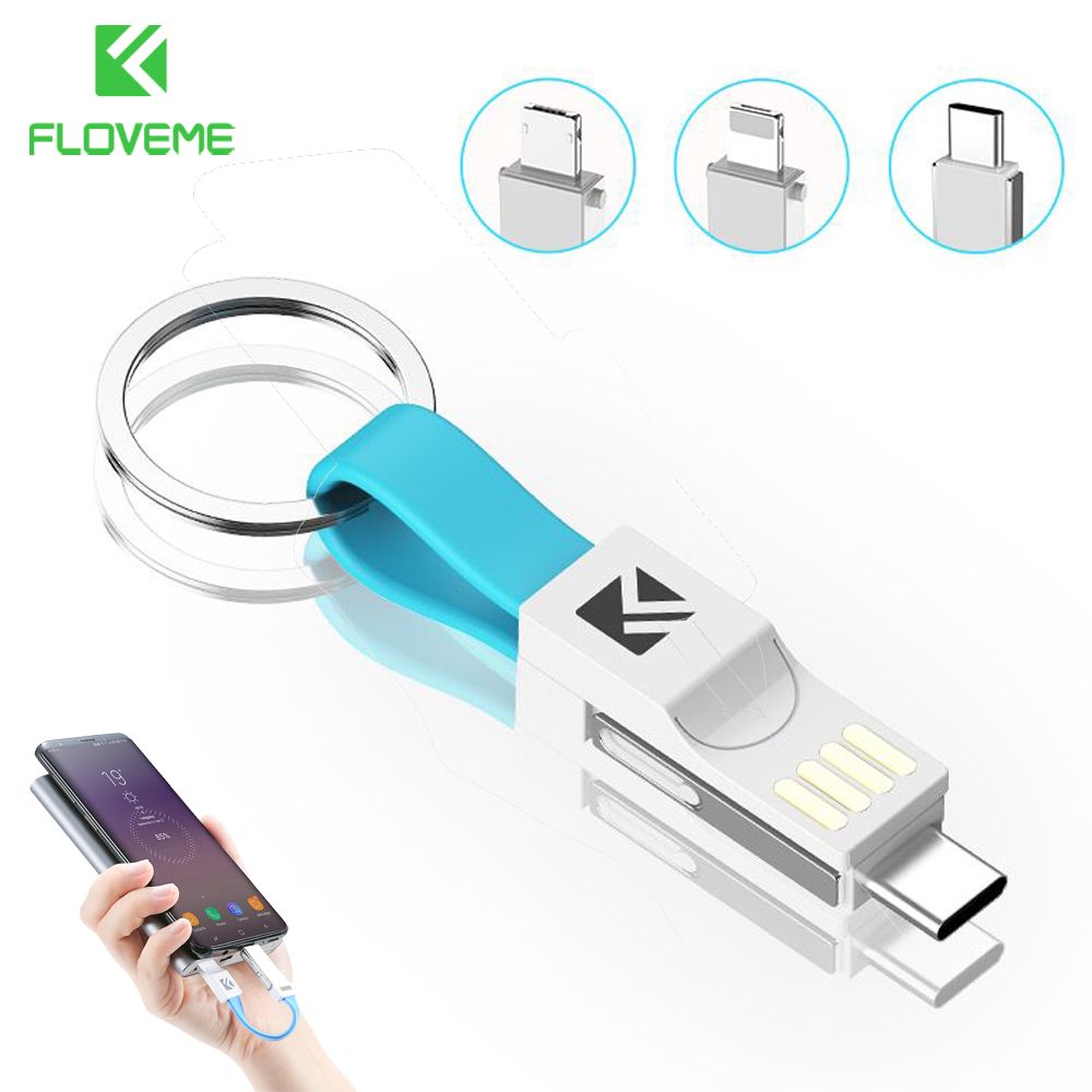 Floveme 3 In 1 Mini Keychain Usb Cable Micro Usb Type C For