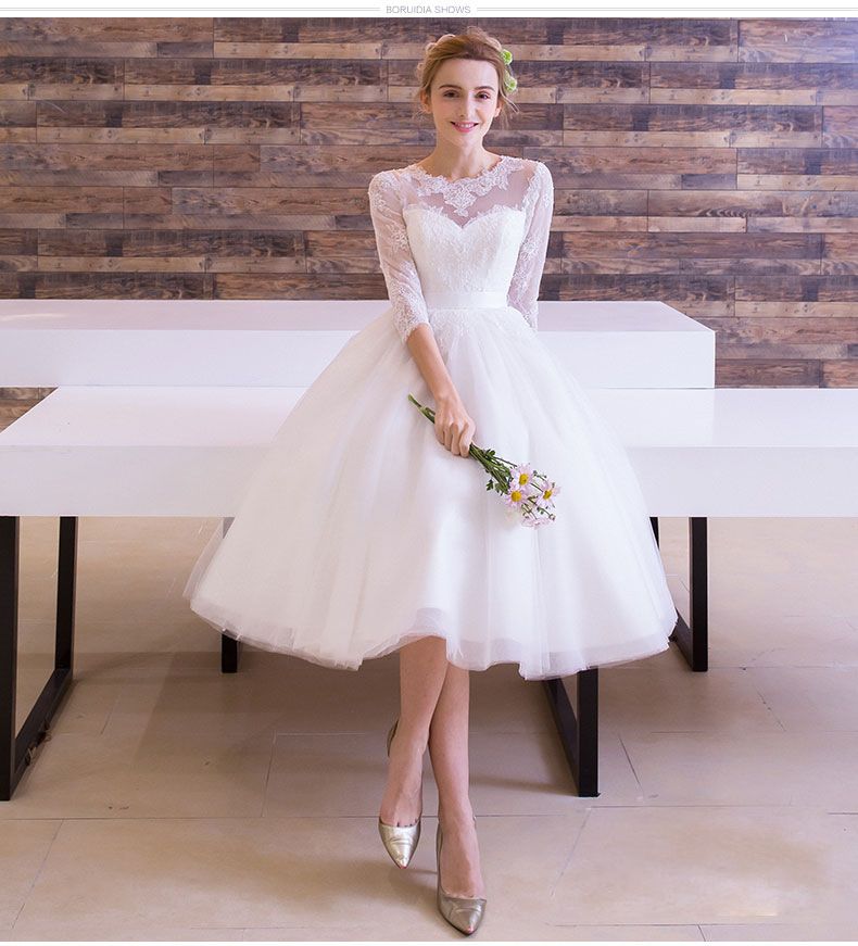 compre vestidos de novia cortos 2019 apliques de encaje vacaciones