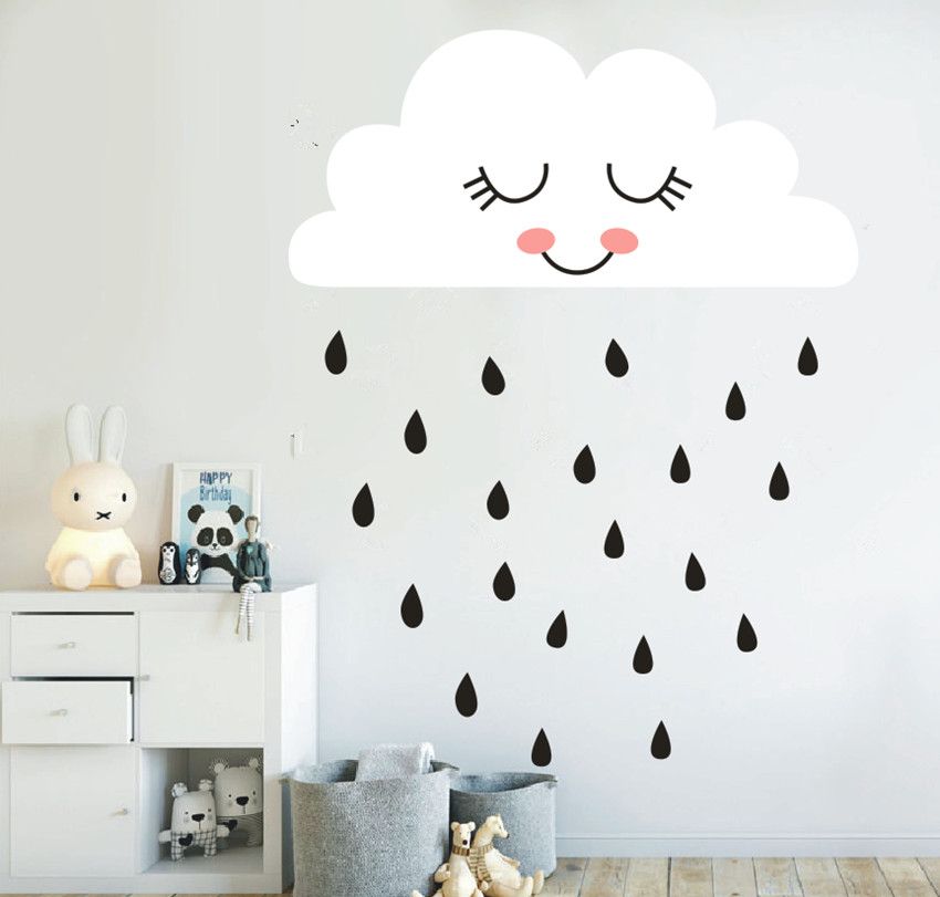 Cute Cloud Wall Decal Rain Face Sticker For Kids Room Cute Cloud Wall Decal Rain Face Sticker For Kids Room Nursery Decor Living Home Vinyl Stickers A811 Art
