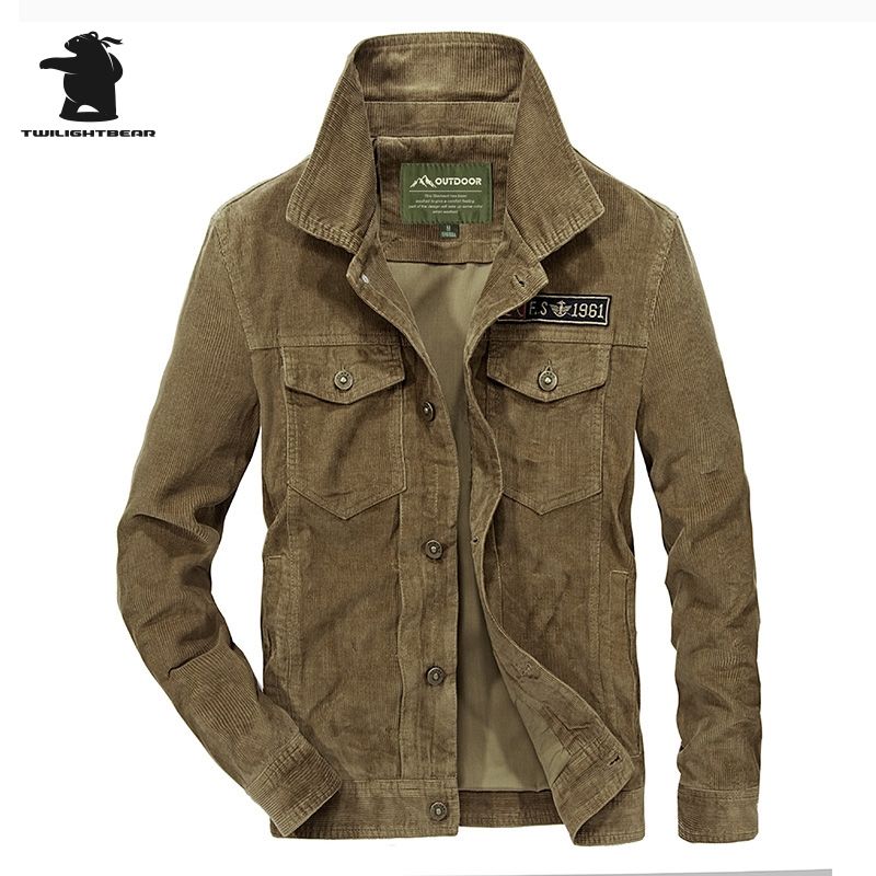 Designer Men'S Corduroy Jacket Fashion Solid Turn Down Collar Overcoat