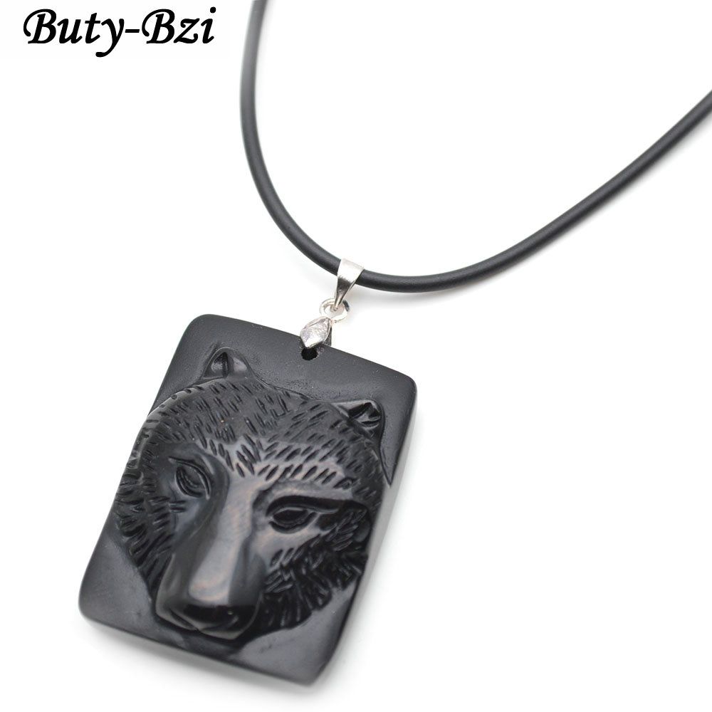 Whole Natural Black Obsidian Carved Cool Wolf Head Stone Pendant Whole Natural Black Obsidian Carved Cool Wolf Head Stone Pendant Leather Cord Chains Necklace Fashion Woman Man Jewelry Costume Lockets From
