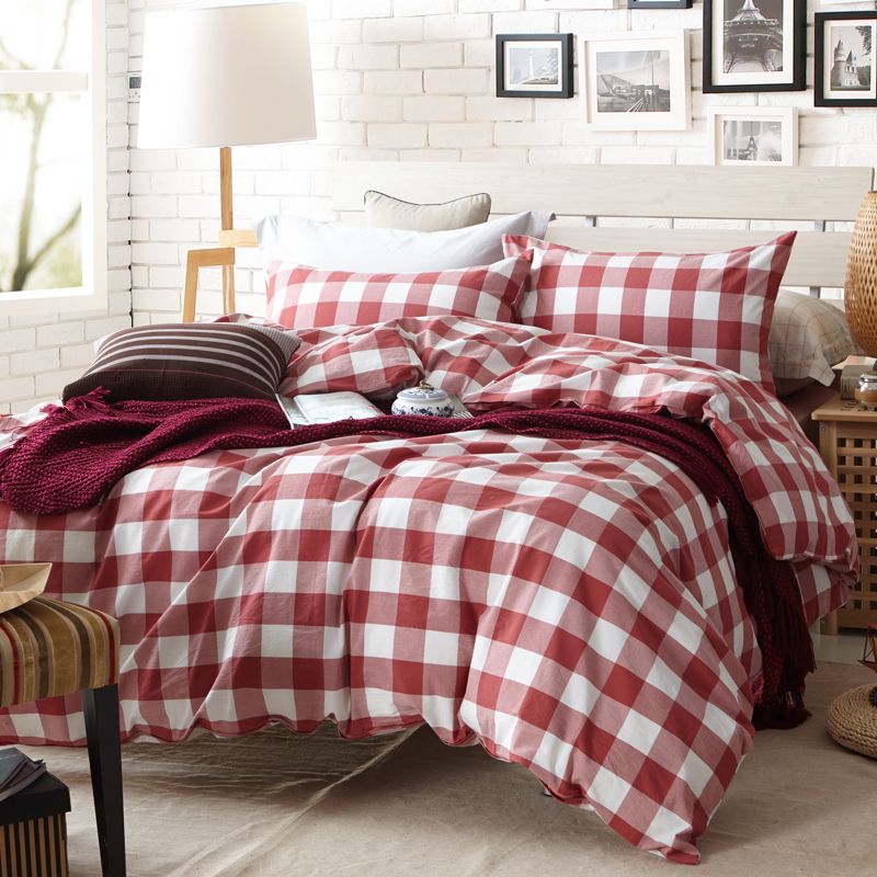 Red And White Plaid Duvet Cover Set For Single Or Double Bed 100 Red And White Plaid Duvet Cover Set For Single Or Double Bed 100 Cotton Bedcover Bedding Sheet Pillowcase Linens Full Covers