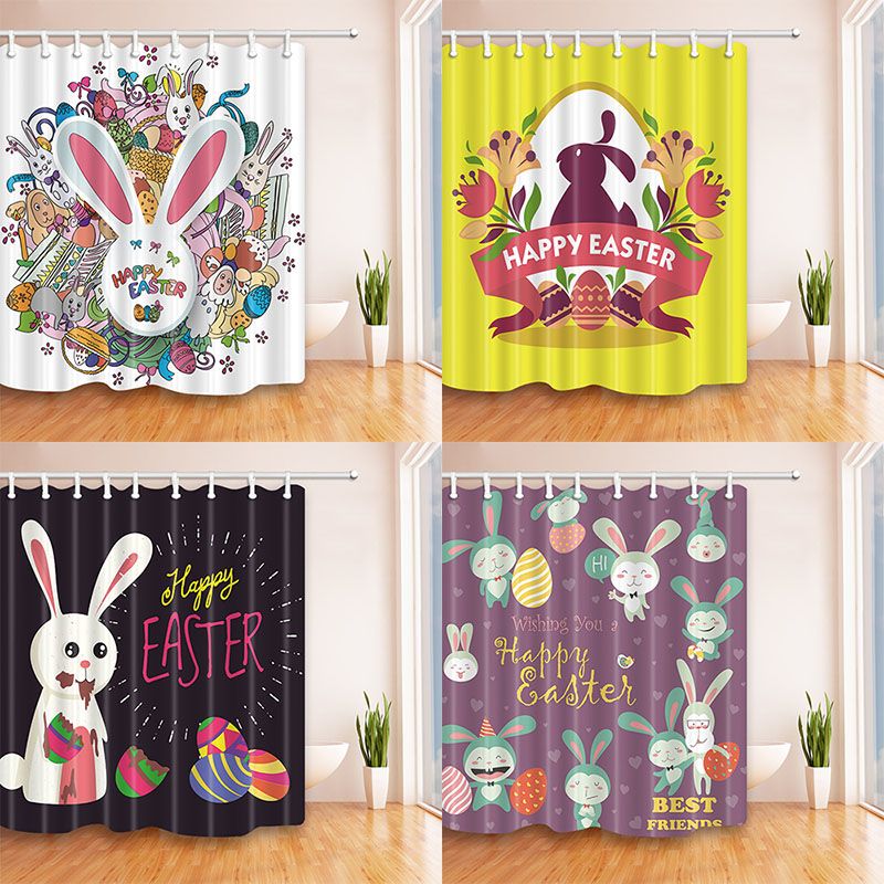 Baby Happy Easter 3d Print Bathroom Shower Bunny Egg Curtains Home
