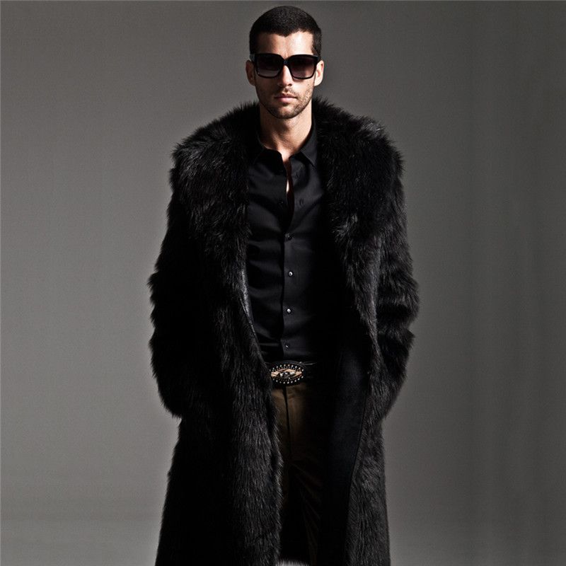 Collection Here 2019 Winter Men Thick Warm Long Wool Coats Oversize Faux Fur Collar Solid Trench Coats Fleece Fashion Windbreaker Plus Size 4xl Wool & Blends
