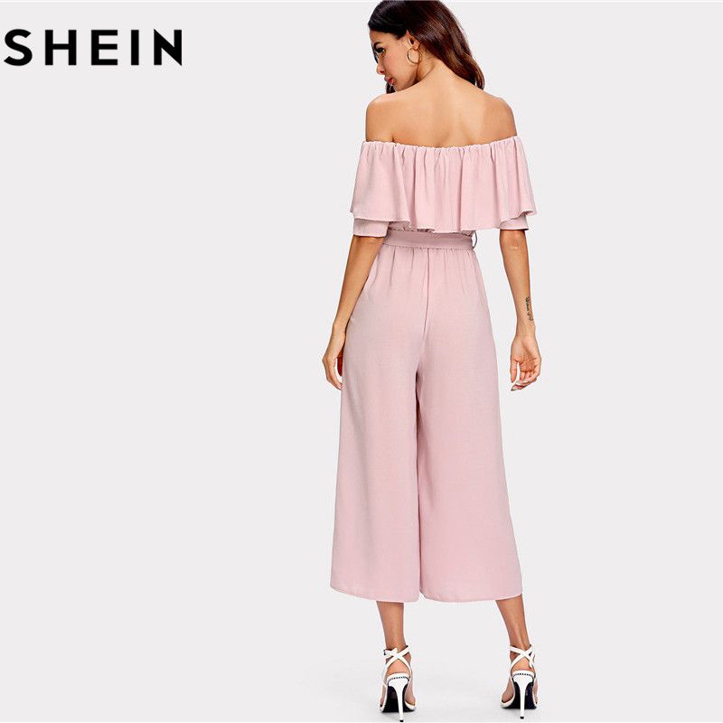 Acheter Pas Cher SHEIN Rose De Lépaule Flounce Ceinture Dété Femmes  Combinaison 2018 Office Lady Travail Solide Mi Taille Auto Cravate Culotte  Combinaison Du 39,49 € | Fr.Dhgate