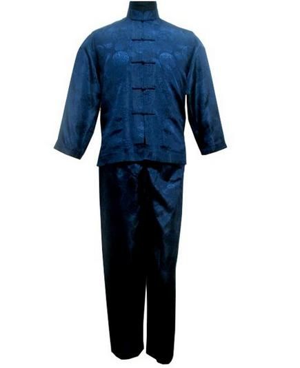 2020 Navy Blue Chinese Men'S Satin Suit Traditional Male Wu Shu Sets ...