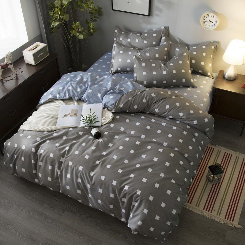 Gray Square A B Side Bedding Sets Duvet Cover Set Pillowcase Gray Square A B Side Bedding Sets Duvet Cover Set Pillowcase Flat Sheet King Full Twin Single Queen Size 100 Polyester Teenage Girl
