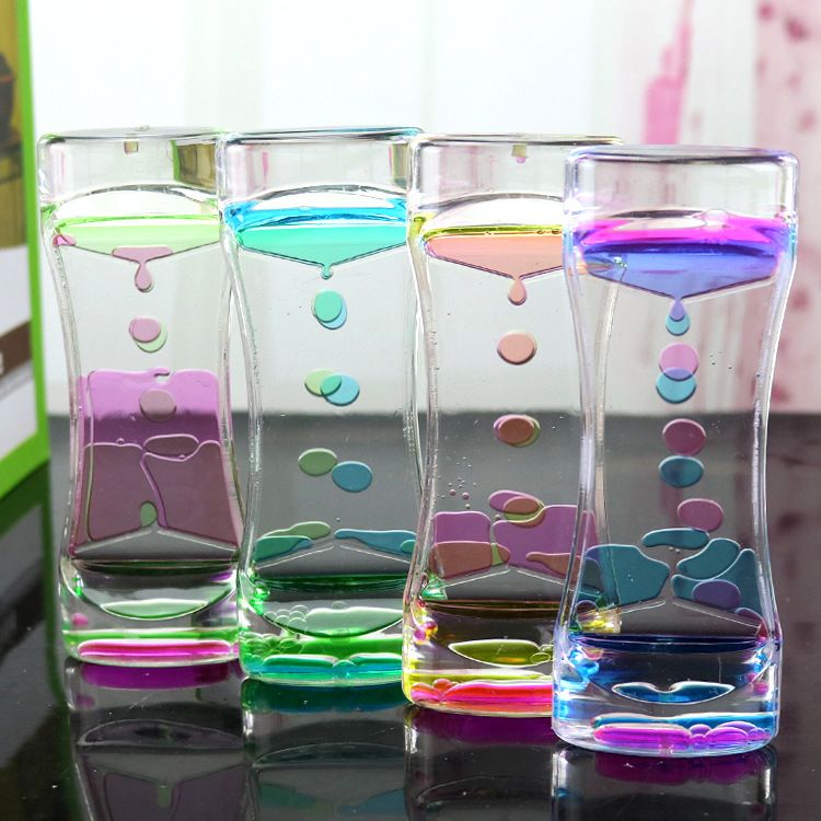 Floating Double Color Symphony Slim Liquid Oil Leakage Dynamic Floating Double Color Symphony Slim Liquid Oil Leakage Dynamic Timing Acrylic Hourglass Timer Clock Ornament Desk Wierd Gifts From