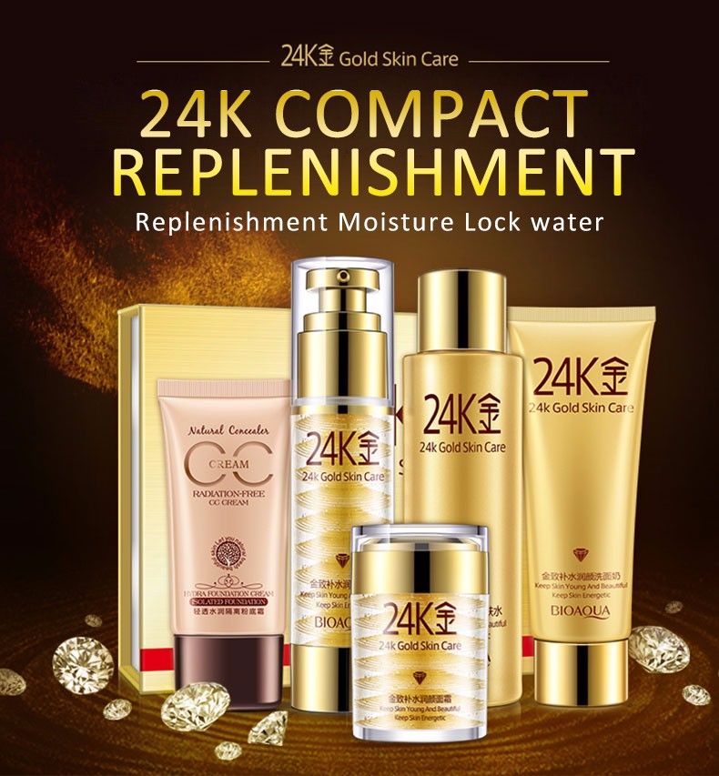 2020 Bioaqua Skin Care Pure 24k Essence Set Moisturizing Cream Lotion