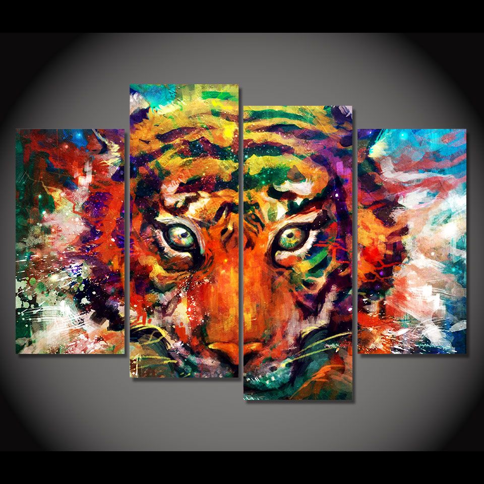 2020 4 Panel Canvas Art Canvas Painting Colorful Tiger Hd Printed Wall Art Poster Home Decor Picture For Living Room From Weichenart 18 09 Dhgate Com