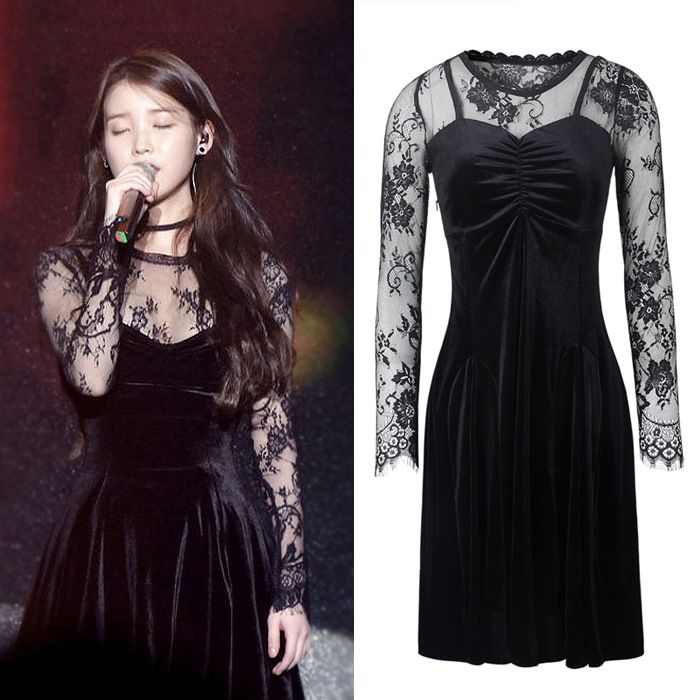 Black Lace Neckline Dress