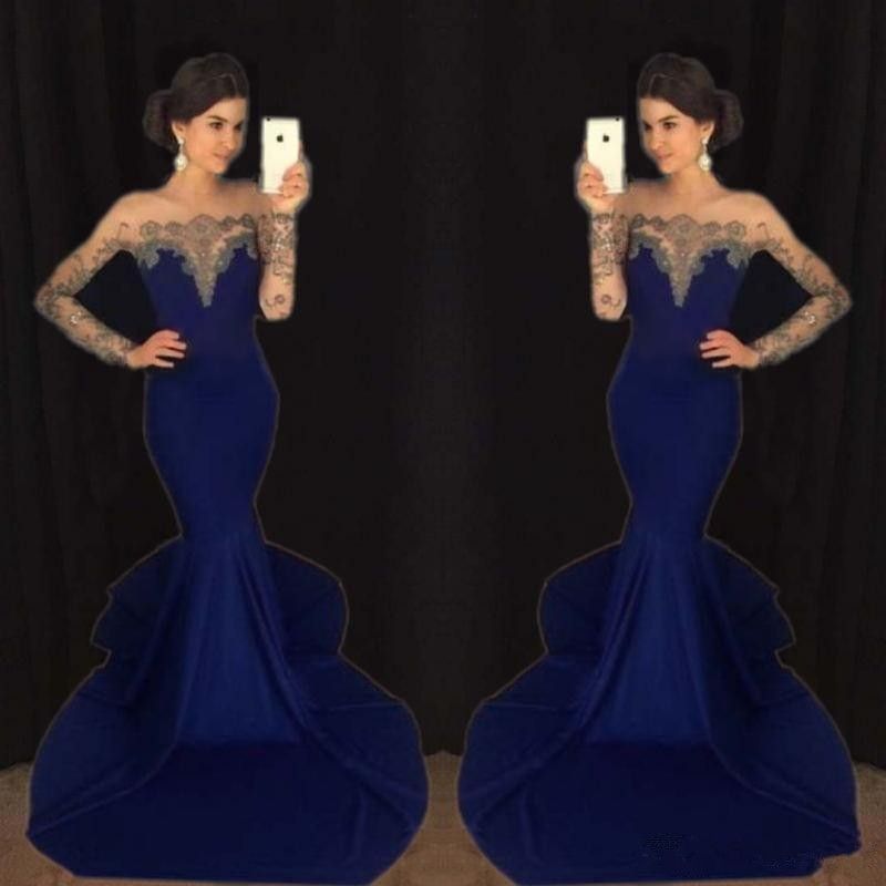 vestido de formatura azul royal longo com renda