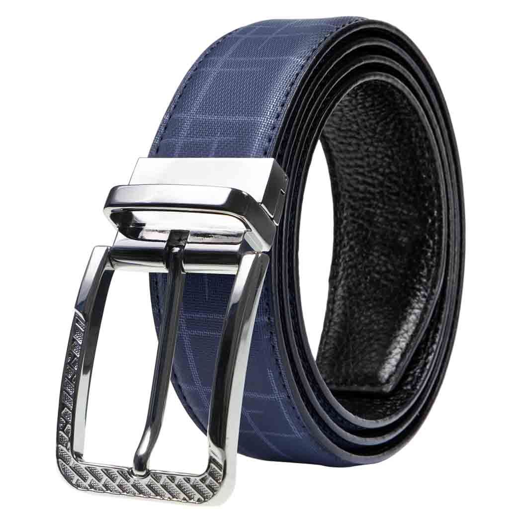 Mens Desidner Belt Blue And Black Plaid Double Sided Available Leather
