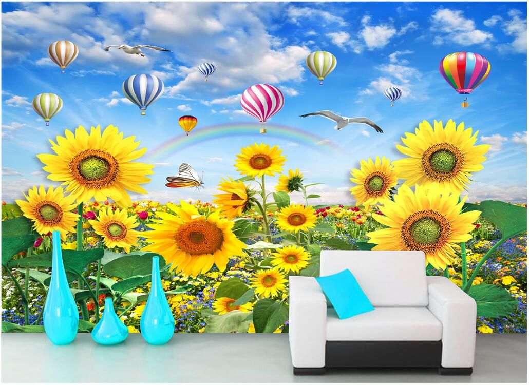 3d Wallpaper Custom Photo Sunflower Smile Beautiful Flower Sea