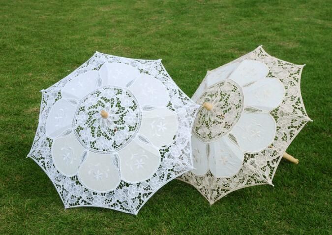 2019 Cheap Vintage Wedding Parasols Palace Style White Parasol Lace