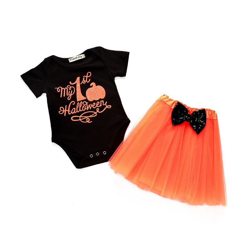 2018 my 1st halloween suits newborn baby halloween clothes outfits ins pumpskin romperbowknot tutu skirts set infant halloween summer 2018 from