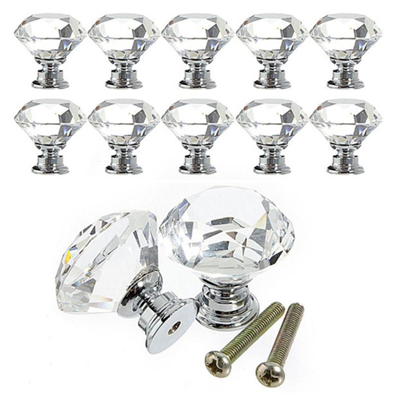 Drawer Knob Pull Handle 5pcs Modern Diamond Crystal Glass Cabinet