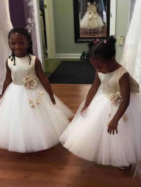satin tulle flower girl dress