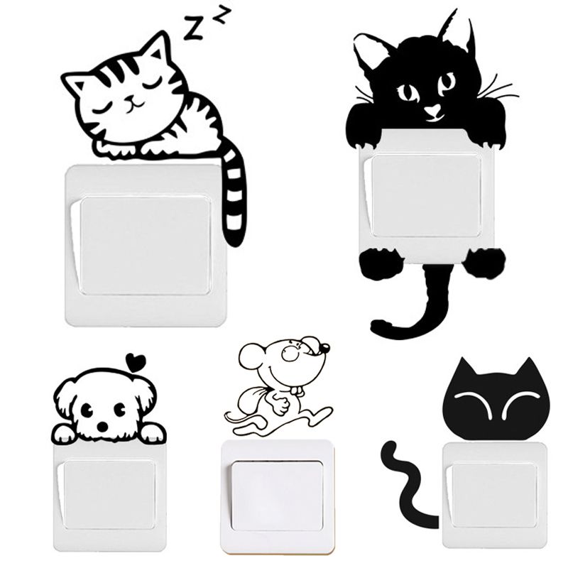switch decal wall stickers diy funny cute black cat dog rat mouse