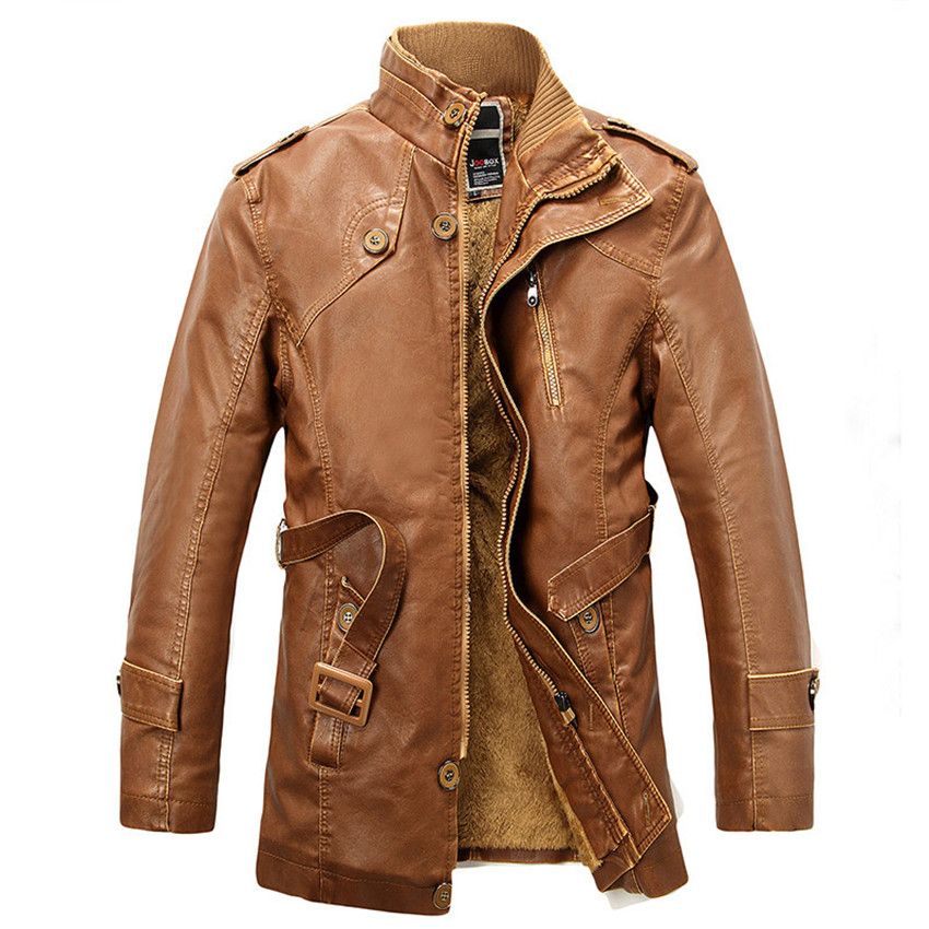 Men S Leather Jacket Slim Stand Up Collar And Long Washing Men S Leather Jacket Slim Stand Up Collar And Long Washing Motorcycle Models Piga Velvet Faux Coats