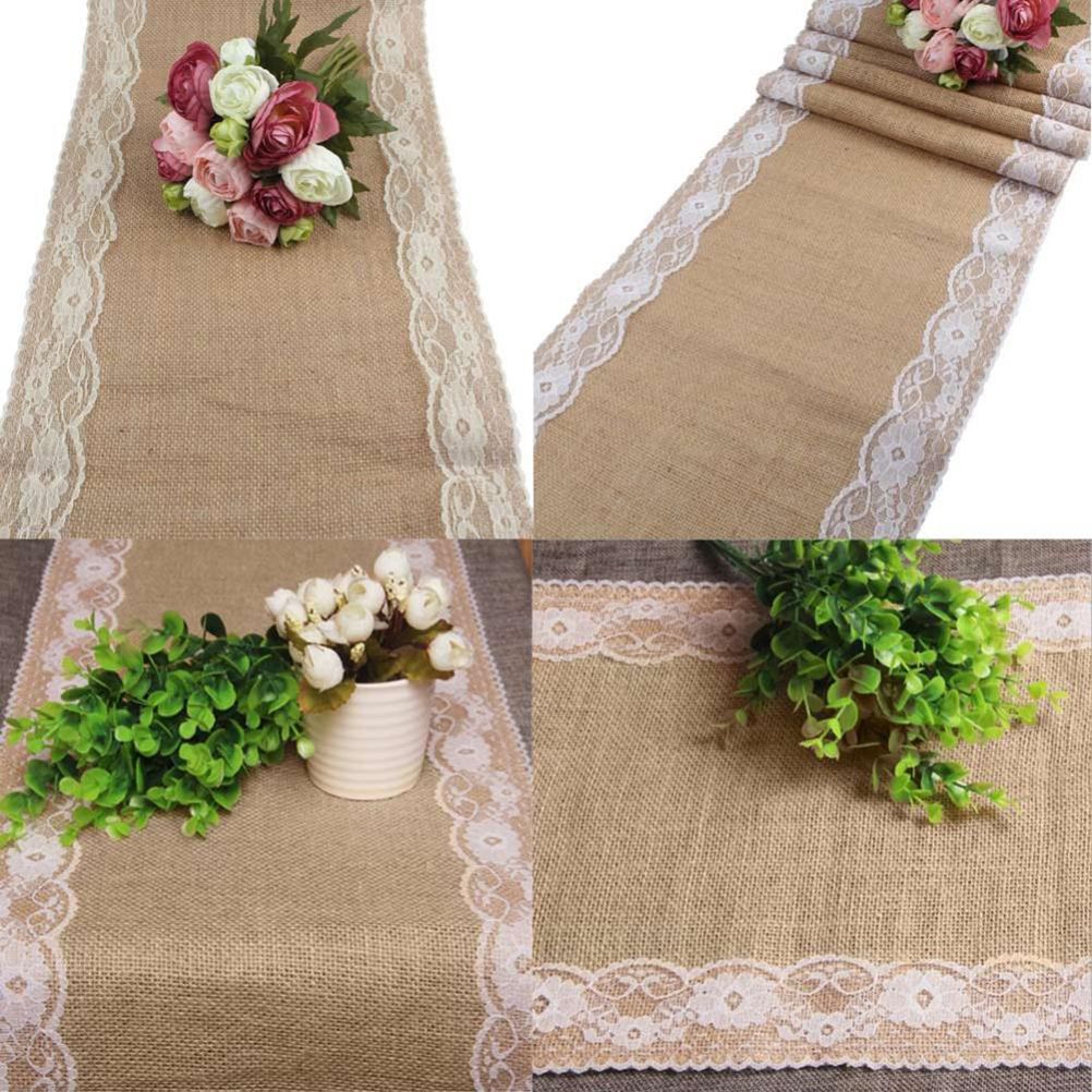 New 30108cm Christmas Lace Jute Table Runners Linen Hessian Burlap