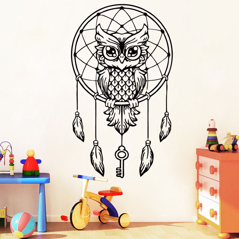 Creative Animal Owl Wall Decals Dream Catcher Stickers Bedding Feather Art Geometric Sticker For Room Decor Home