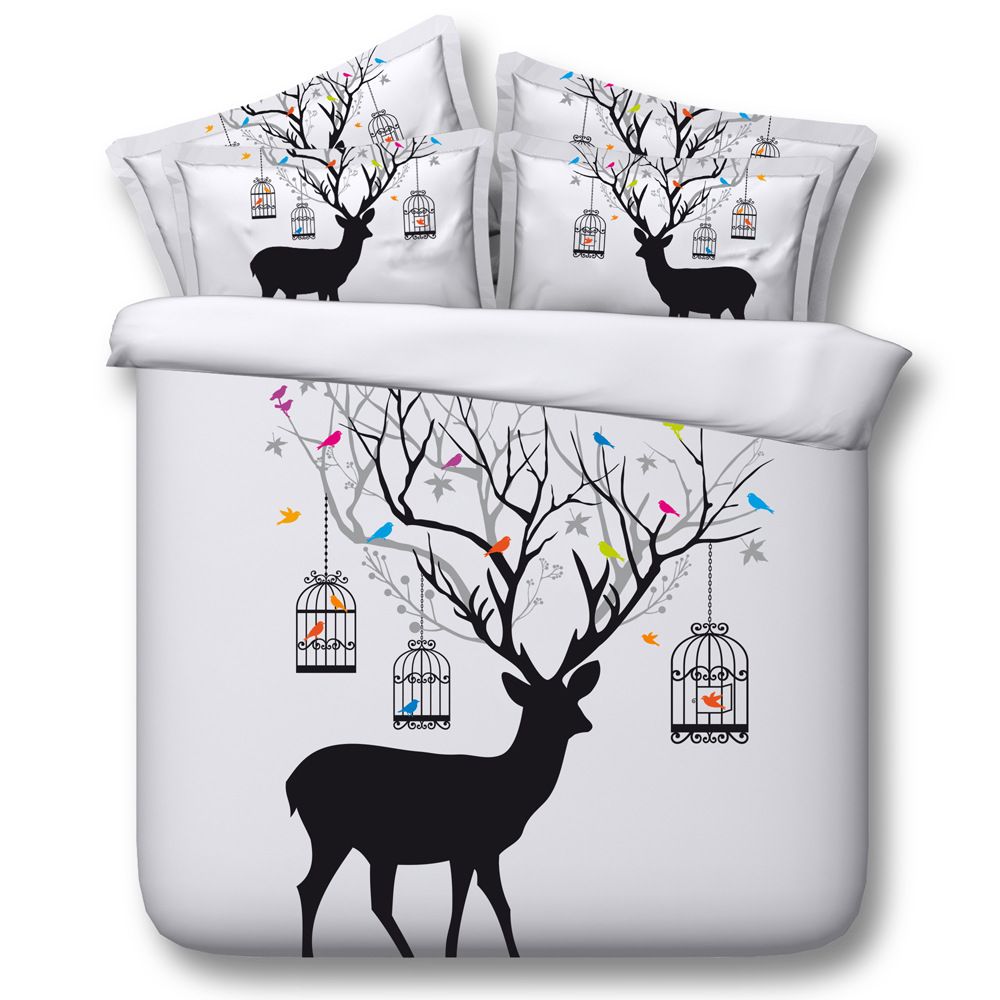 3d Deer Bedding Sets Queen Elk Duvet Cover Single Twin 3d Deer Bedding Sets Queen Elk Duvet Cover Single Twin King Cal Size Bedspreads Bed Linens Pillow Shams Bird Home Textiles Childrens