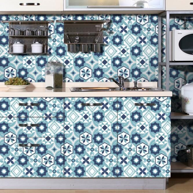 20cmx5m Portuguese Floor Tile Stickers Hexagon Blue Bicolor 20cmx5m Portuguese Floor Tile Stickers Hexagon Blue Bicolor Backsplash For Kitchen Bathroom Waterproof New European Wall Murals