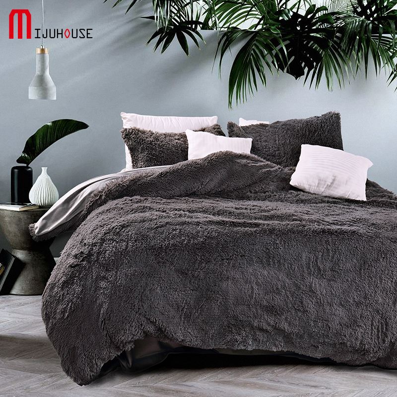 New Velvet Mink Bedding Set Gray Duvet Cover Comfortable Bed New Velvet Mink Bedding Set Gray Duvet Cover Comfortable Bed Sheet Pillowcases Textile Queen Size Comforter Grey Twin From