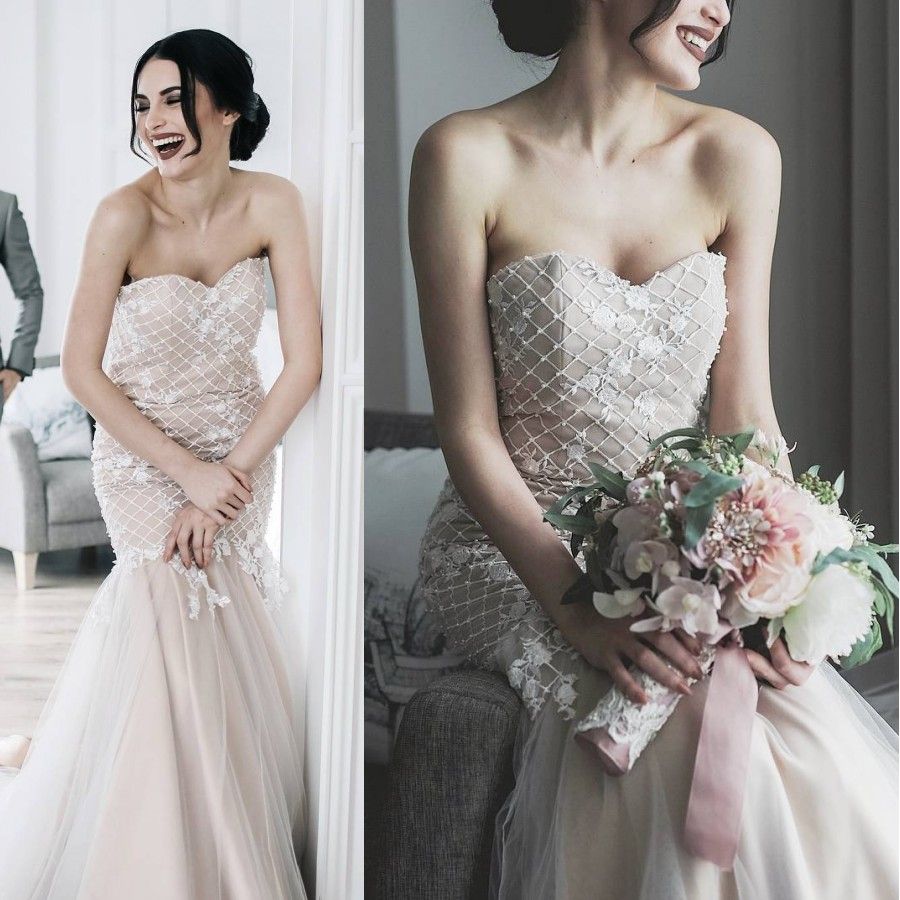 2018 Sexy Mermaid Wedding Dresses Lace Appliques Sweetheart Beach