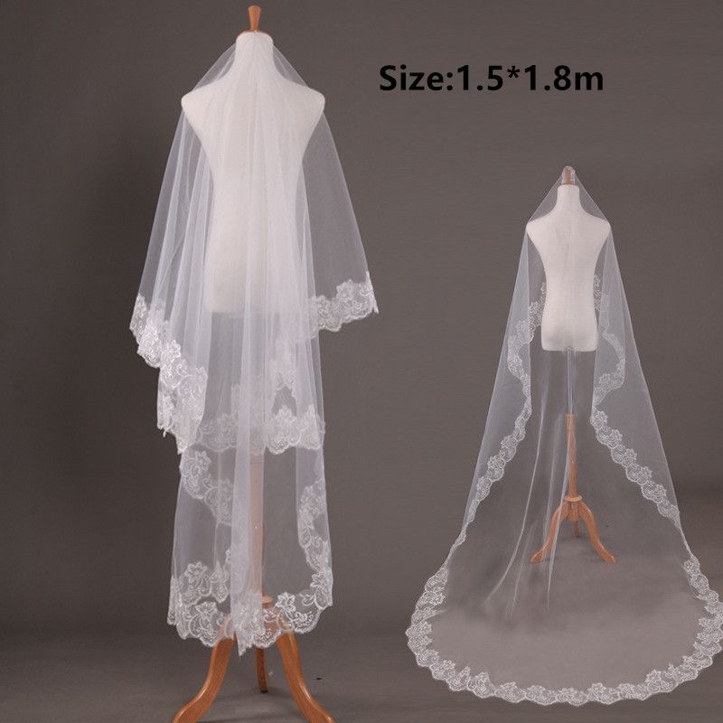 2018 Cheap Wedding Veils Soft Tulle with Applique Edge 1.5*1.8m White