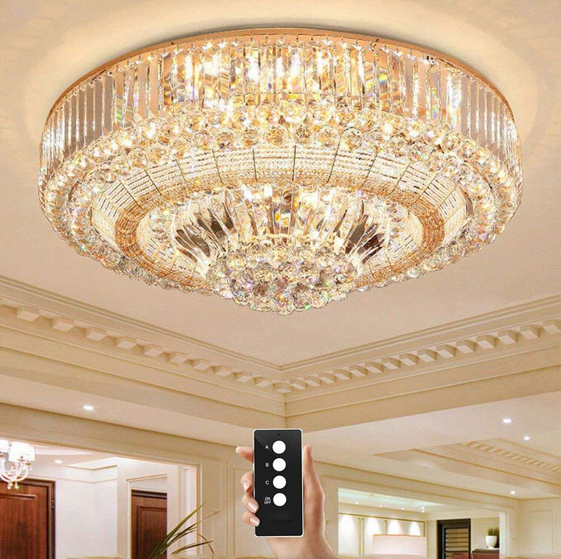 New European Luxury Remote Control Led3 Brightness Crystal Living Room Lamps Ceiling Lights Home Round Bedroom Dining Room Lighting