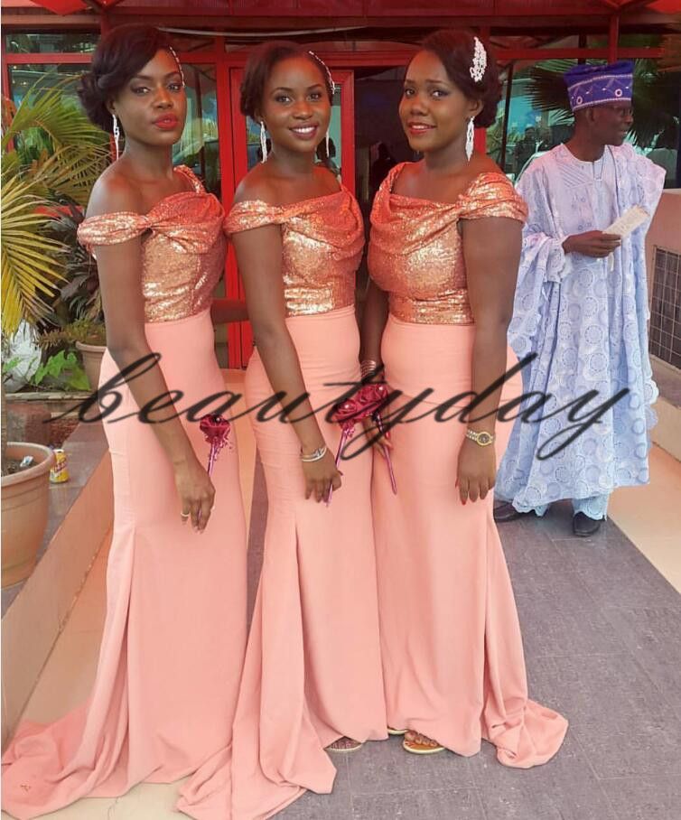 Rose Gold Sequins Lace Top Bridesmaid Dresses 2019 New African Style ...