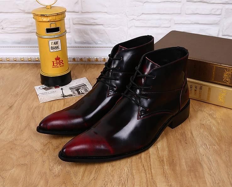 2018 High Man Boots Red Wine With Pointed Toe Man Short Boots Male Shoe