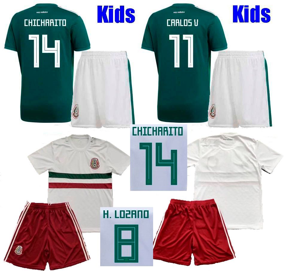 2019 Kids Mexico Soccer Jersey Shorts 2018 World Cup CHICHARITO H