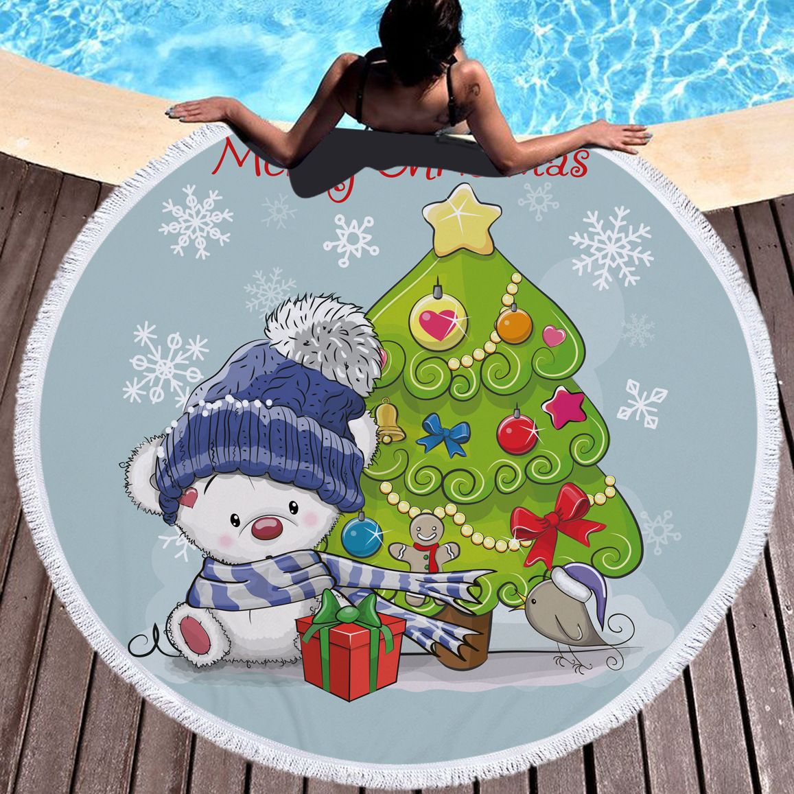 150x150cm Round Beach Towel With Tassels For Christmas Decorative Microfiber Wall Tapestry Seaside Resort Couple Big Bath Towel Tea Towel Hand Towels From