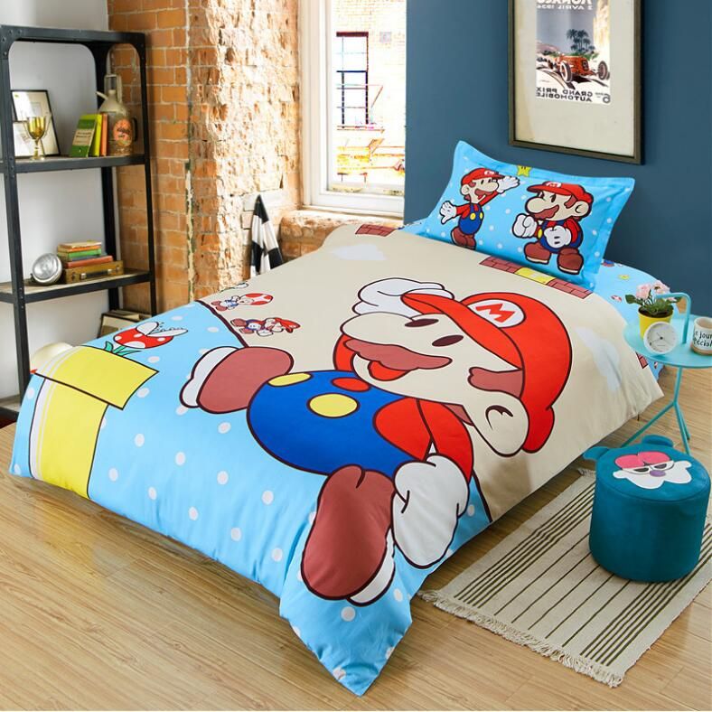 Home Texile Kids Super Mario Bedding Set Pure Cotton Printed Fabric Home Texile Kids Super Mario Bedding Set Pure Cotton Printed Fabric Single Bed Sheets Pillowcase Duvet Cover For Boys Girls Luxury Sports