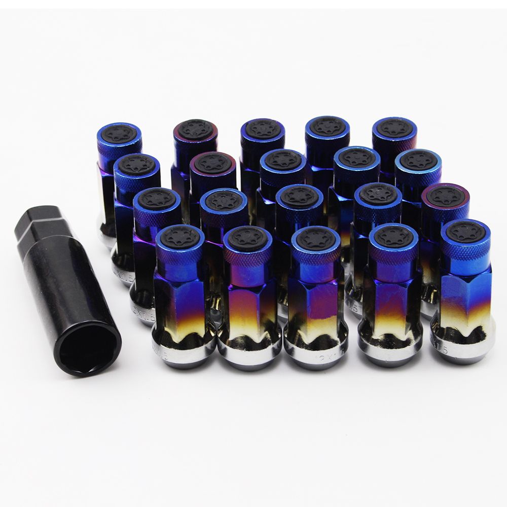 2020 48mm Steel Open End Strong Titanium Blue Racing Wheel Lug Nuts