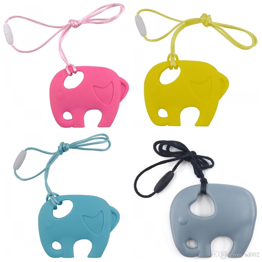 silicone teether necklace elephant shape baby teething pendants kids elephant shape