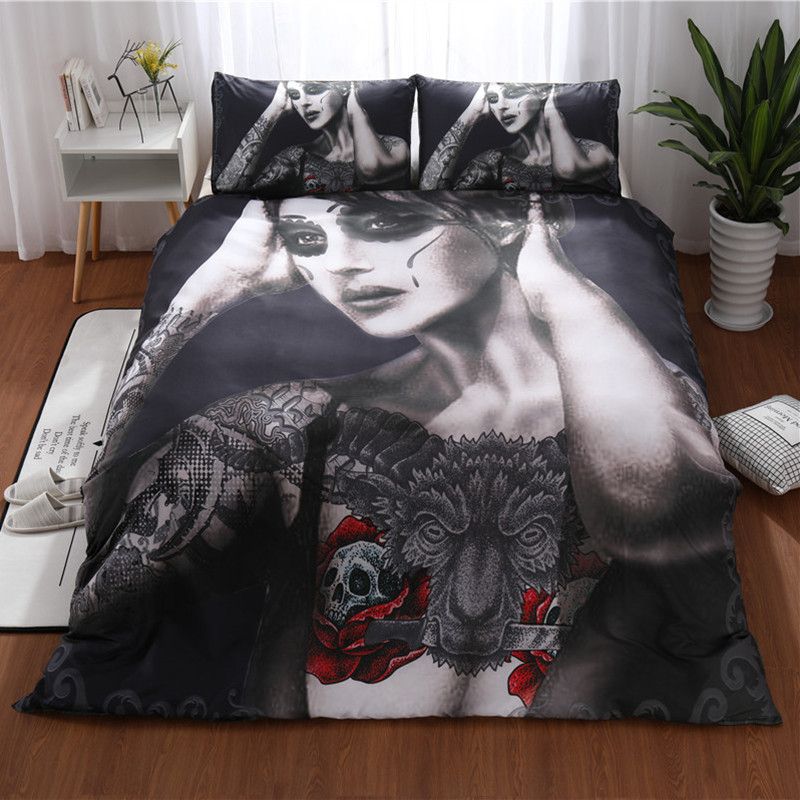 3d Bedding Set Y Beauty With Skull Tattoo Duvet Cover Pillowcases 3d Bedding Set Y Beauty With Skull Tattoo Duvet Cover Pillowcases Black Color Twin Queen King Size 2 Bedlinen Grey Comforter Blanket From
