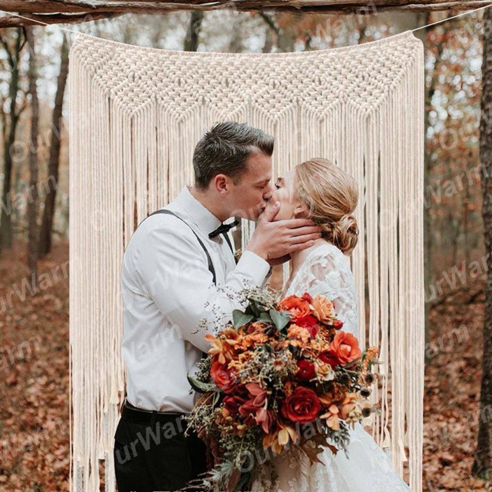 Ourwarm Macrame Wedding Backdrop Curtain Wall Hanging Boho Wedding